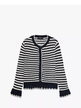Zara Ruffled Striped Knit Cardigan